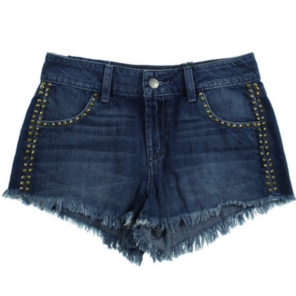 Guess Cutoff Denim Shorts With Gold Spike Studs